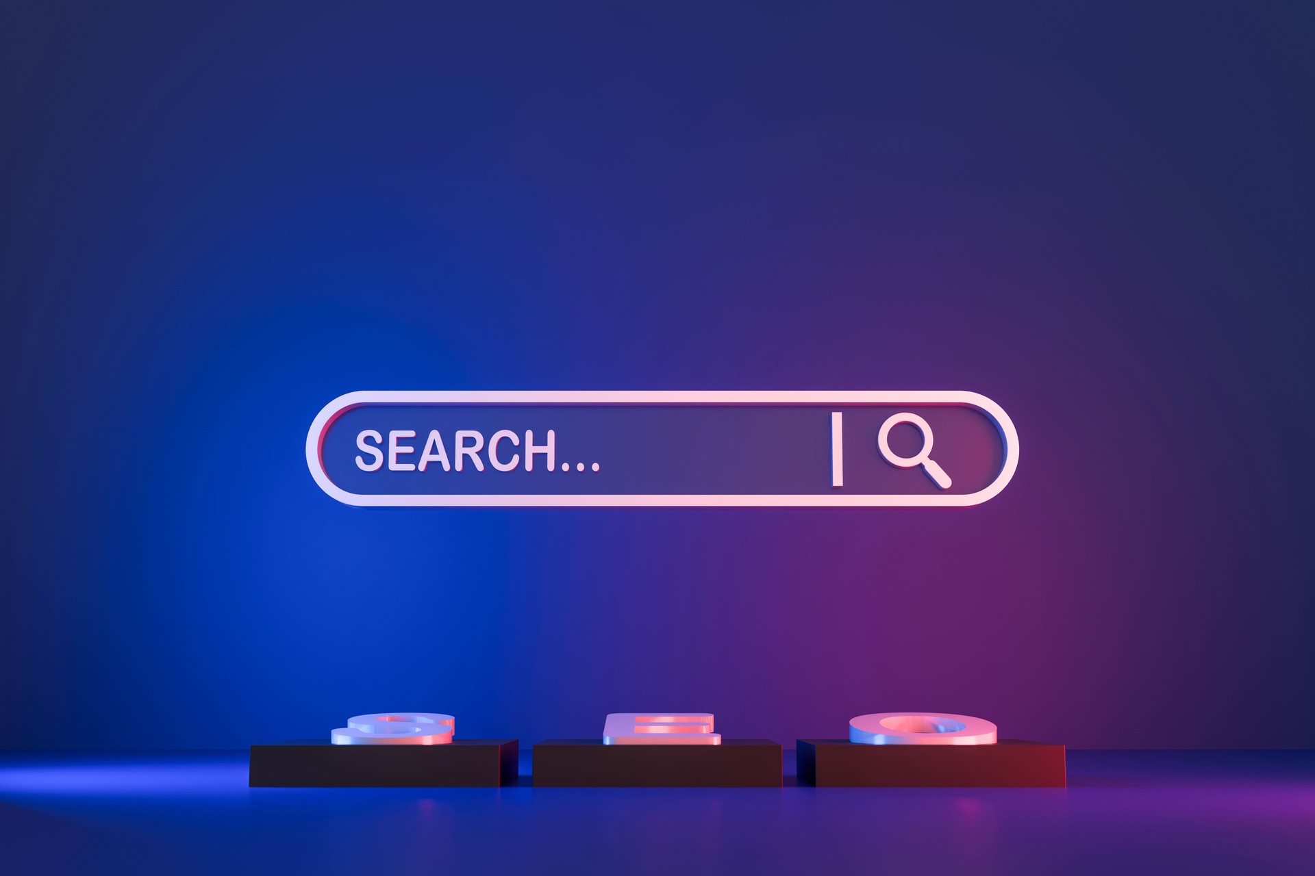 3D SEO Search Bar with Neon Lighting